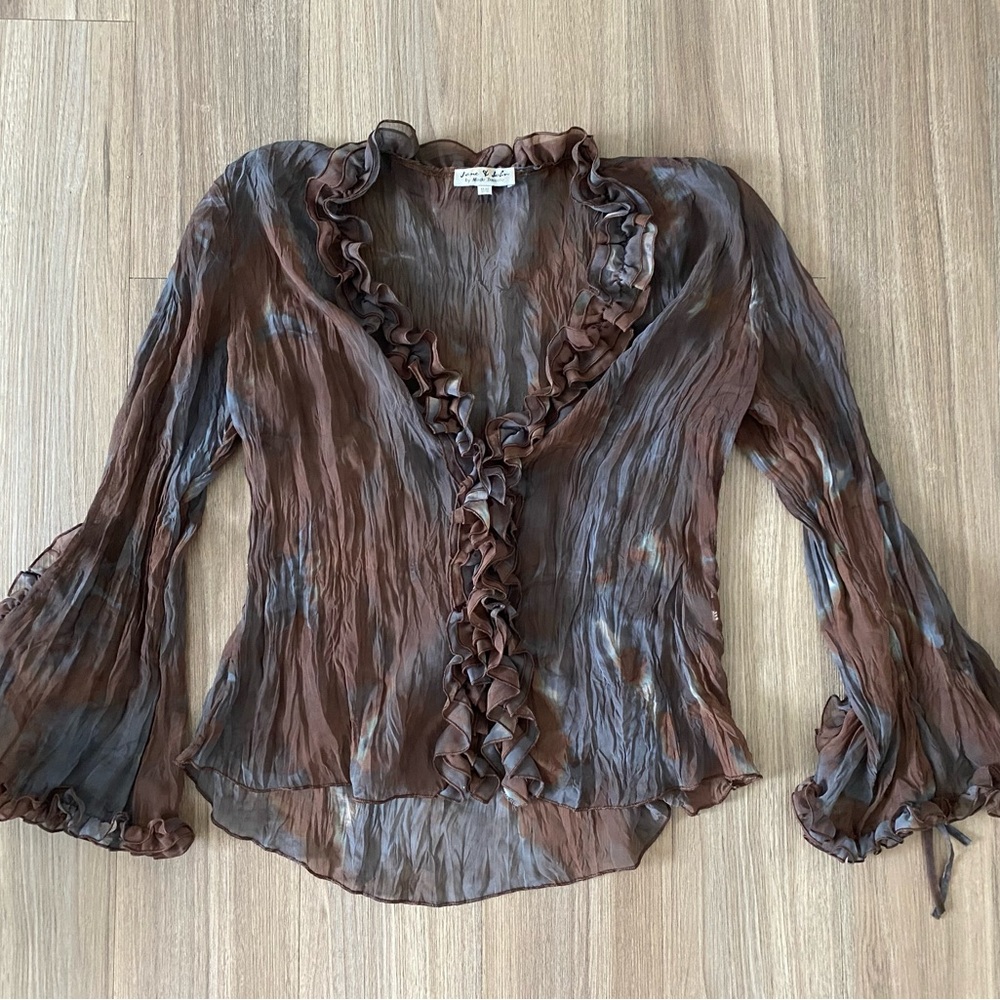 Tricotto Sheer Brown Ruffled Blouse